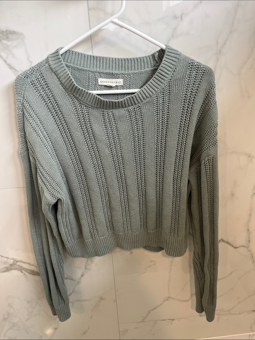 Aeropostale Women's Light Sage Knit Crewneck Sweater
